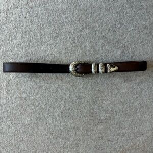 Men's Brown Leather Belt with Silver Buckle